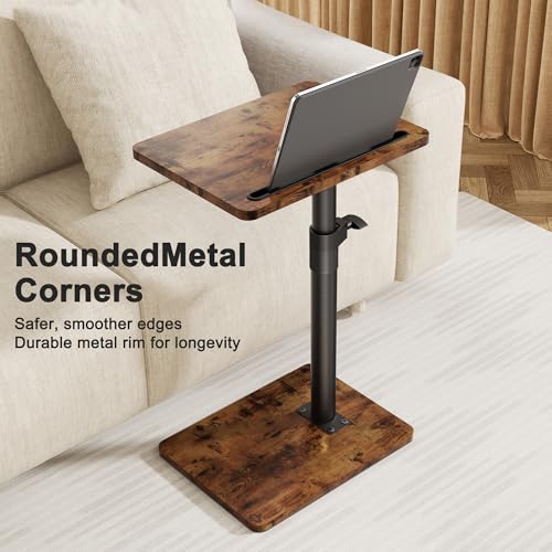 Adjustable Sofa Armrest Tray Table with Swivel Top and Phone Slot