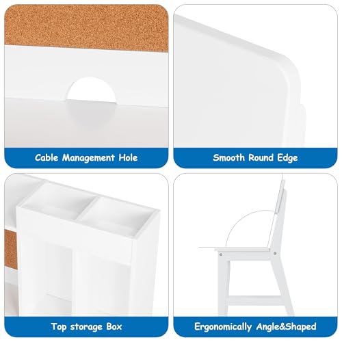 Kids Study Desk and Chair Set with Hutch, Bulletin Board, and Storage