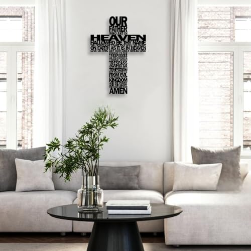 Metal Cross Wall Decor - Rustic Black Christian Prayer Wall Art 14-Inch