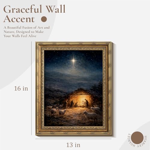 HUARCEY At Birth Brushed 16" L x 13" W Vintage Gold Framed Nativity Canvas Wall Art