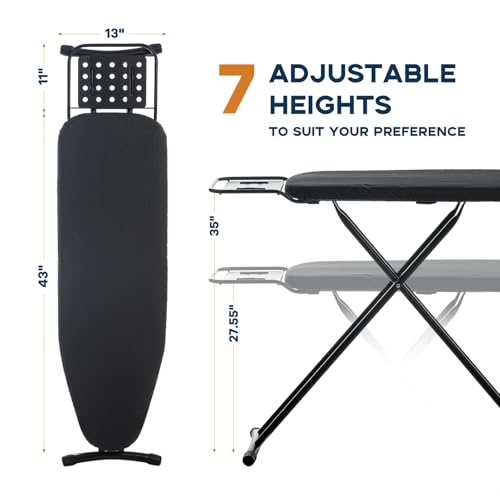 RAINHOL Full Size Ironing Board 54"x13" with Iron Rest and Height Adjustable Stand