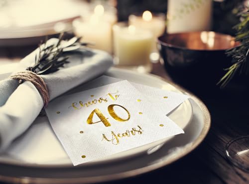 Happy Palace White Cheers to 40 Years Cocktail Napkins - 50 Pack, 3-Ply, 5x5 inch