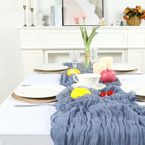 8 Pack Dusty Blue Cheesecloth Table Runners 23 x 120 Inch - 10Ft - Pepmily