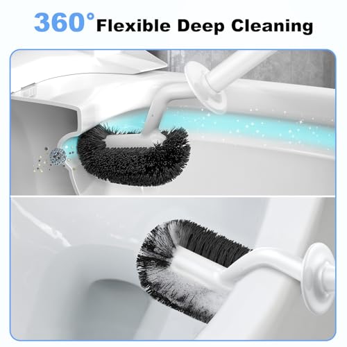 Toilet Bowl Brush and Holder Set - S-Shaped Curved Deep Rim Cleaner