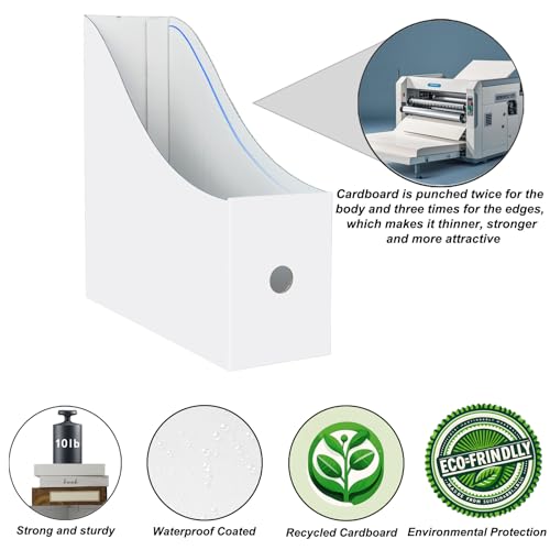 2 Pack White Cardboard Magazine File Holders for Desk and Shelf Storage
