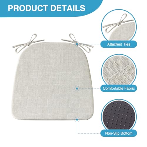 D-Shaped Dining Chair Cushions Set of 4, Non-Slip Kitchen Seat Pads, Beige