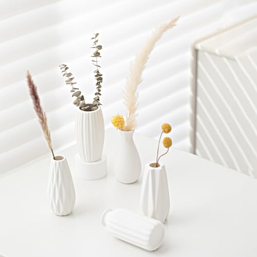 White Ceramic Vase Set of 12 - Mini Bud Vases for Flowers & Pampas Grass, Boho Wedding Centerpieces (Variation: White-st-12)