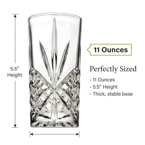 Godinger Dublin Crystal Highball Glasses Set of 12, 11oz Elegant Irish Barware