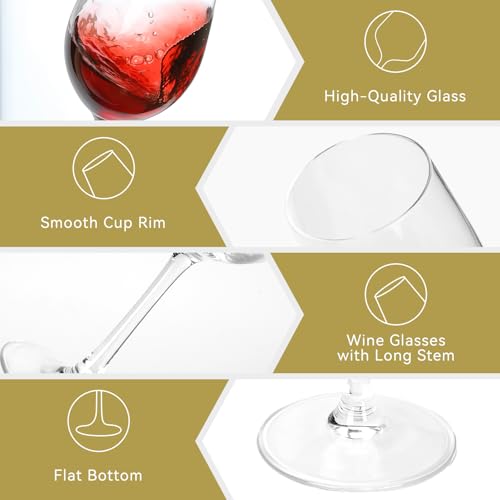 WIEJDEOOL Set of 4 Red Wine Glasses 11oz Hand Blown Crystal - Variation 1 | Elegant Gift for Wine Lovers