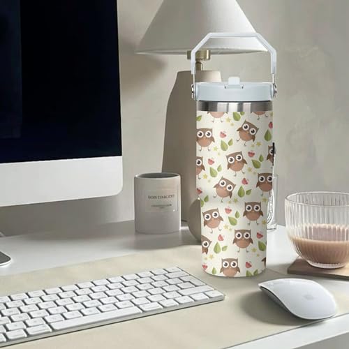 30oz Owl Tumbler with Handle and Flip Straw – Stainless Steel Insulated Cup, Gift for Women