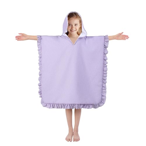 Kids Hooded Beach Towel, Purple Seersucker Microfiber Swim Poncho 30x30