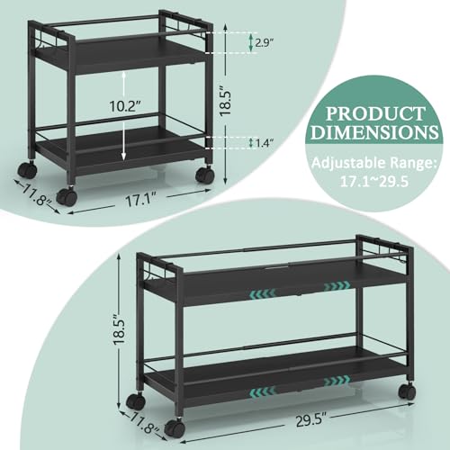 2-Tier Expandable Rolling Pantry Cart with Wheels - Adjustable Storage Cart