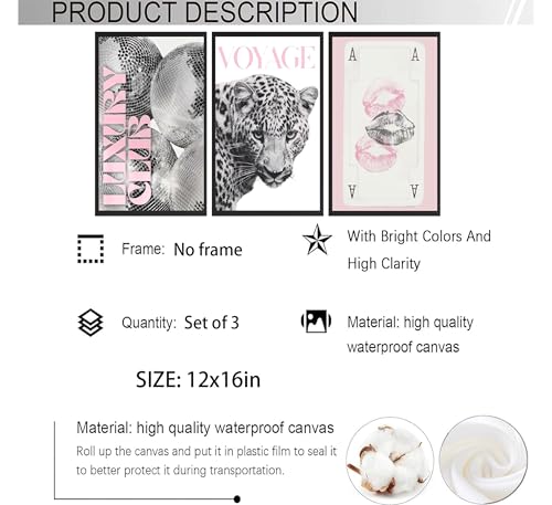 YZLYAD Y2K Pink Leopard Wall Art Canvas Set - 12x16in Preppy Room Decor