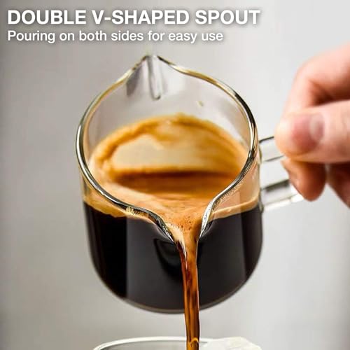 Double Spout Glass Espresso Cups Set of 2, 4 oz Shot Glasses with Handle