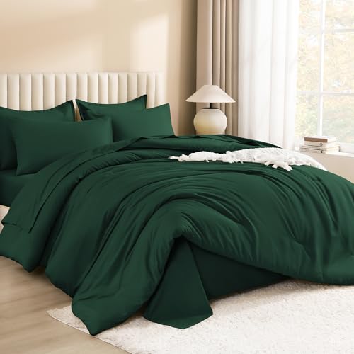 Queen Comforter Set with Sheets - 7 Piece All Season Bedding Set (Emerald)