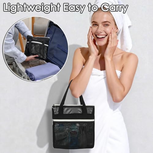 Mesh Shower Bag with Zipper Pockets and Dual Handles, Quick-Drying