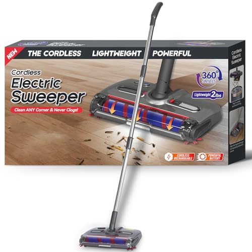 Cordless Electric Swivel Floor Sweeper with LED Lights for Pet Hair & Crumbs