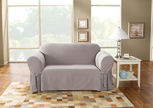 Cotton Loveseat Slipcover - Gray, Machine Washable, Fits 58-73 Inch Sofas