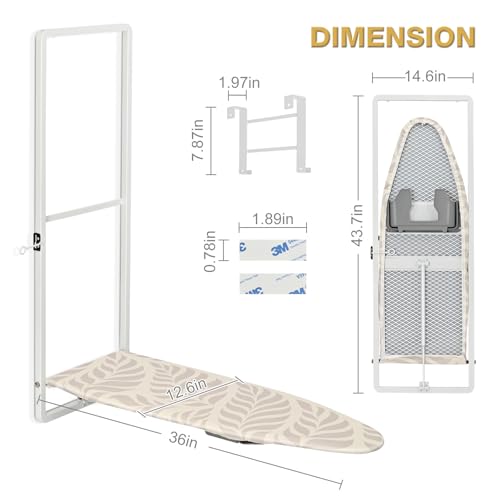 Over-the-Door Ironing Board with Iron Storage, 36 x 12 Inch Foldable Board