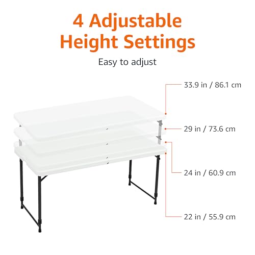 4-Foot Rectangular Folding Table with 4 Adjustable Height Settings & Handle