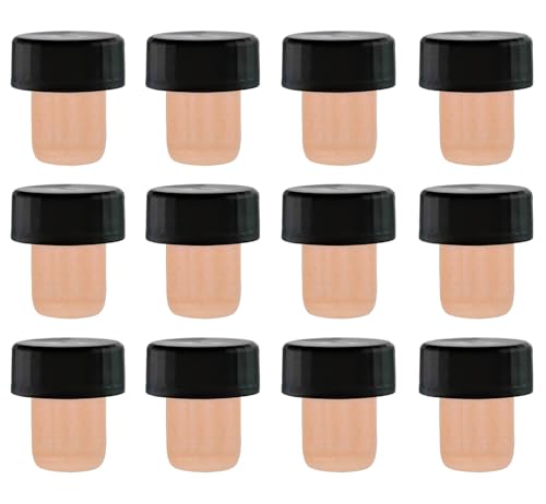 19.5mm Synthetic Bar Top Pourer Corks with Black Cap - Pack of 12 for Oils & Vinegars