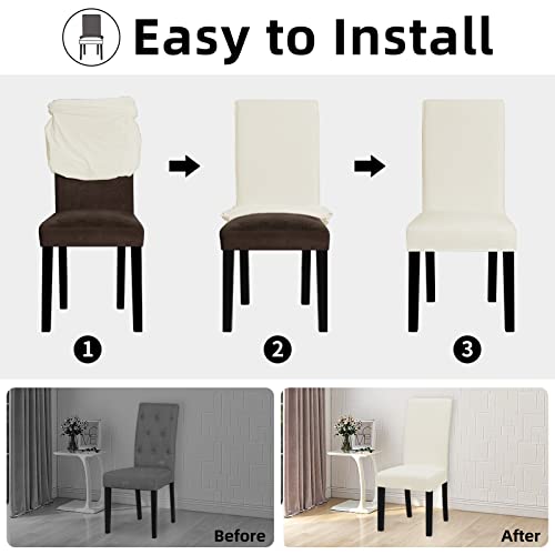 Stretch Dining Chair Slipcovers Set of 4, Ivory - Wrinkle-Free & Durable