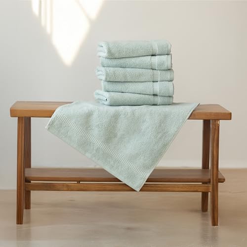 6-Piece 100% Turkish Cotton Hand Towels, 16x30 Inch Seafoam Green Set