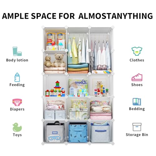 Modular Baby Wardrobe Closet - 15-Cube Portable Children's Storage Organizer