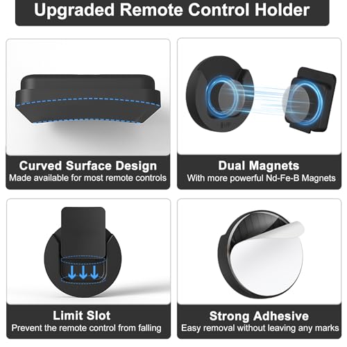 Magnetic Remote Control Holder Wall Mount 4 Pack Black