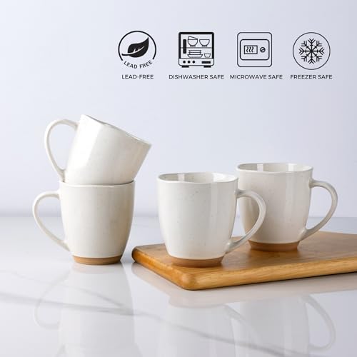 AmorArc 12oz Ceramic Coffee Mugs Set of 4 – Dishwasher & Microwave Safe, Light Beige