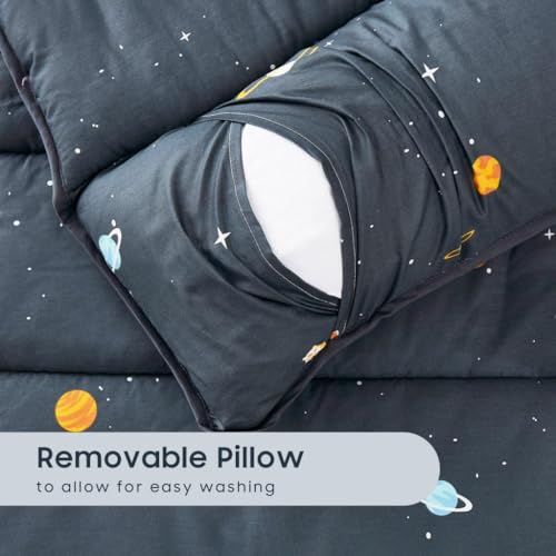Wake In Cloud 100% Cotton Toddler Nap Mat with Pillow & Blanket - Galaxy Space