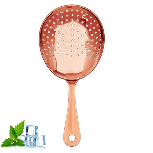 Copper Julep Strainer - 304 Stainless Steel Cocktail Strainer with Rounded Handle, Professional Bar Tool
