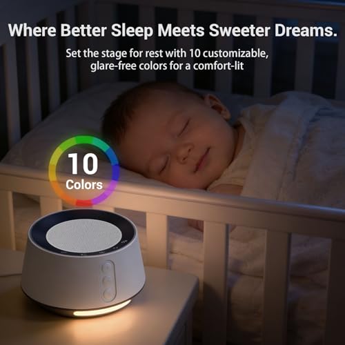 White Noise Sound Machine with 20 Soothing Sounds & 10-Color Night Light