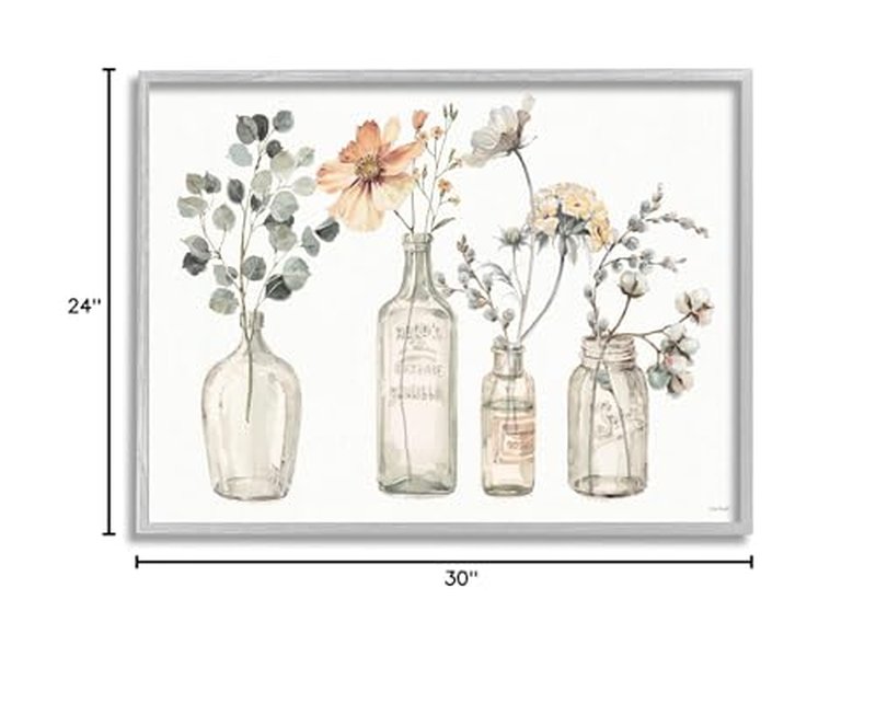 Stupell Industries 'Antique Floral Bouquets in Jars', Framed Giclee Art, Gray, 30 x 24 Inches, Easy to Hang and Sturdy, Made in USA, by Lisa Audit