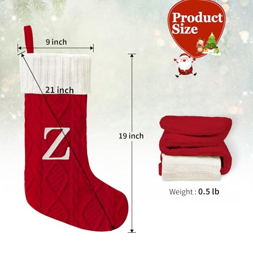 Personalized 21-Inch Knitted Monogram Christmas Stocking with Letter Initial