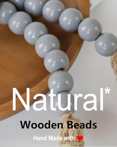 CHYODECOR Grey 58" Boho Wood Beads Garland with Tassels — Farmhouse Wall Decor