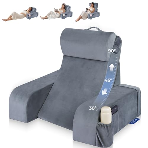 Adjustable Reading Pillow with Ergonomic Backrest & Headrest - Grey