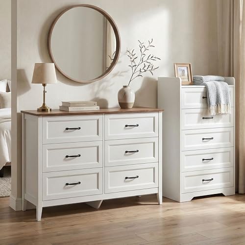 2-Piece Modern Farmhouse Bedroom Dresser Set with 5 and 6 Drawers