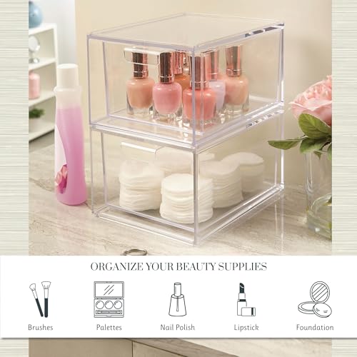 4.5 Inch Tall Clear Plastic Drawer Organizer Set for Cosmetics & Beauty Supplies | 2 Pack