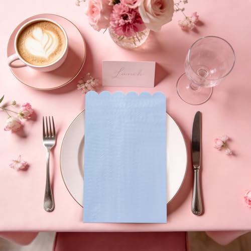 36 Pcs Light Blue Paper Napkins with Scalloped Trim - 2-Ply Guest Napkins