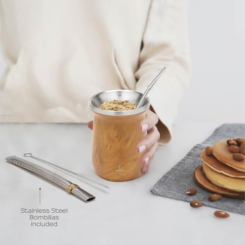 BALIBETOV Wooden Mate Kit with Cup, 2 Bombillas & Cleaning Brush - Insulated Stainless Steel