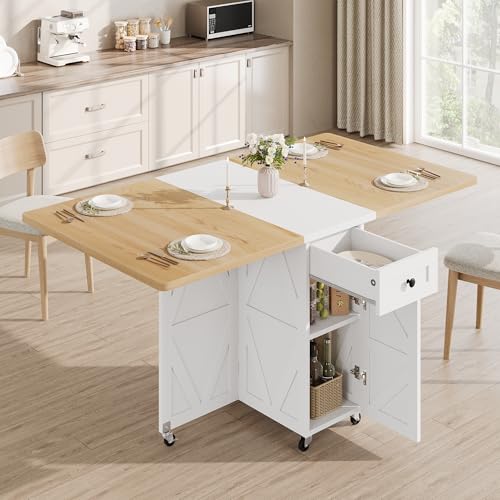 Folding Dining Table for Small Spaces with Storage, Drawer and Wheels