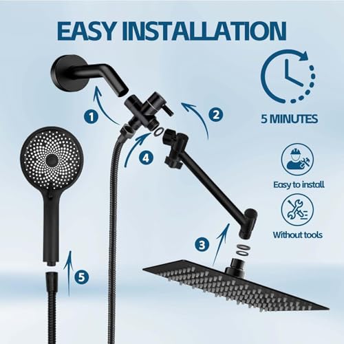10-Inch Dual Rainfall Shower Head Combo with Handheld Spray & Extension Arm