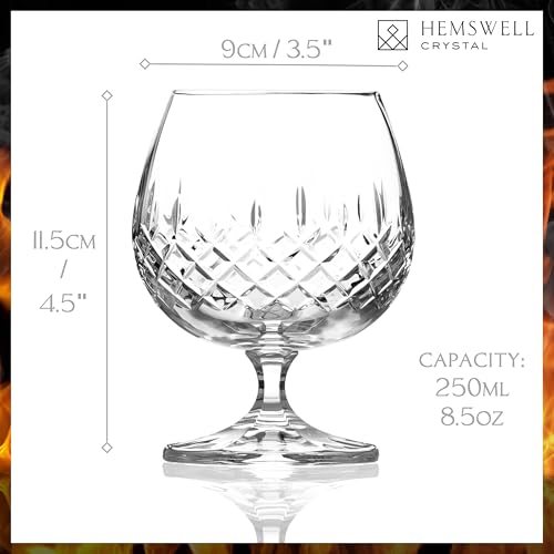 Hemswell Crystal Brandy Snifter - European Lead-Free Crystal Glass 8.5oz - Wicklow Cut Variation 1