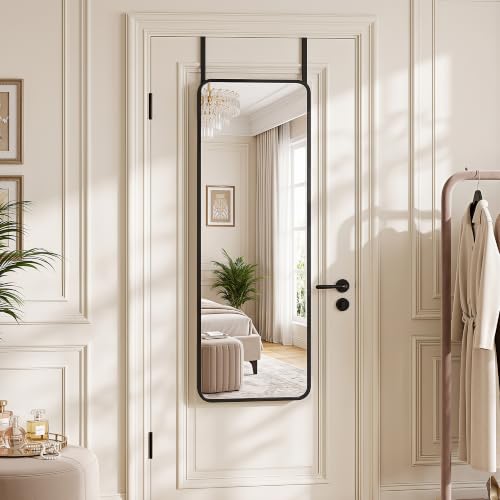 Suidia 48x14 Inch Full Length Over-the-Door & Wall Mount Mirror Black Rounded Rectangular