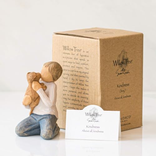 Sculpted Hand-Painted Boy with Dog Figurine - Kindness Resin Decor, 3-Inch