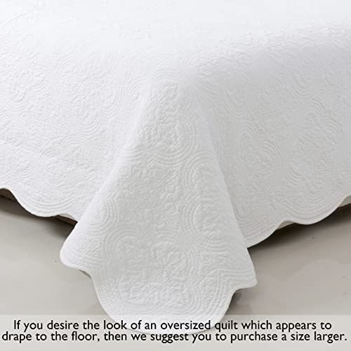 100% Cotton White Matelasse Quilt Set - Twin Size, 2 Piece
