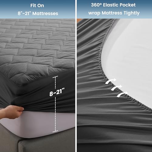 SLEEP ZONE Waterproof Queen Mattress Protector - Deep Pocket Grey
