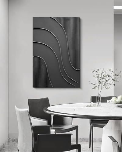 Hand-Painted Abstract Black and White Canvas Wall Art, 24x36 Inch