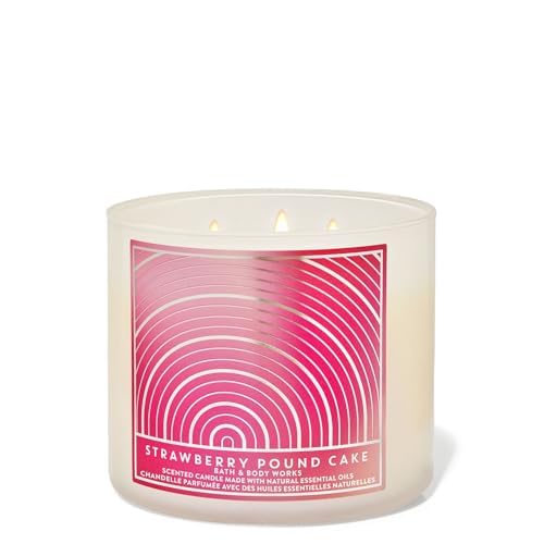 Bath and Body Works, White Barn 3-Wick Candle w/Essential Oils - 14.5 oz - 2021 Core Scents! (Strawberry Pound Cake)